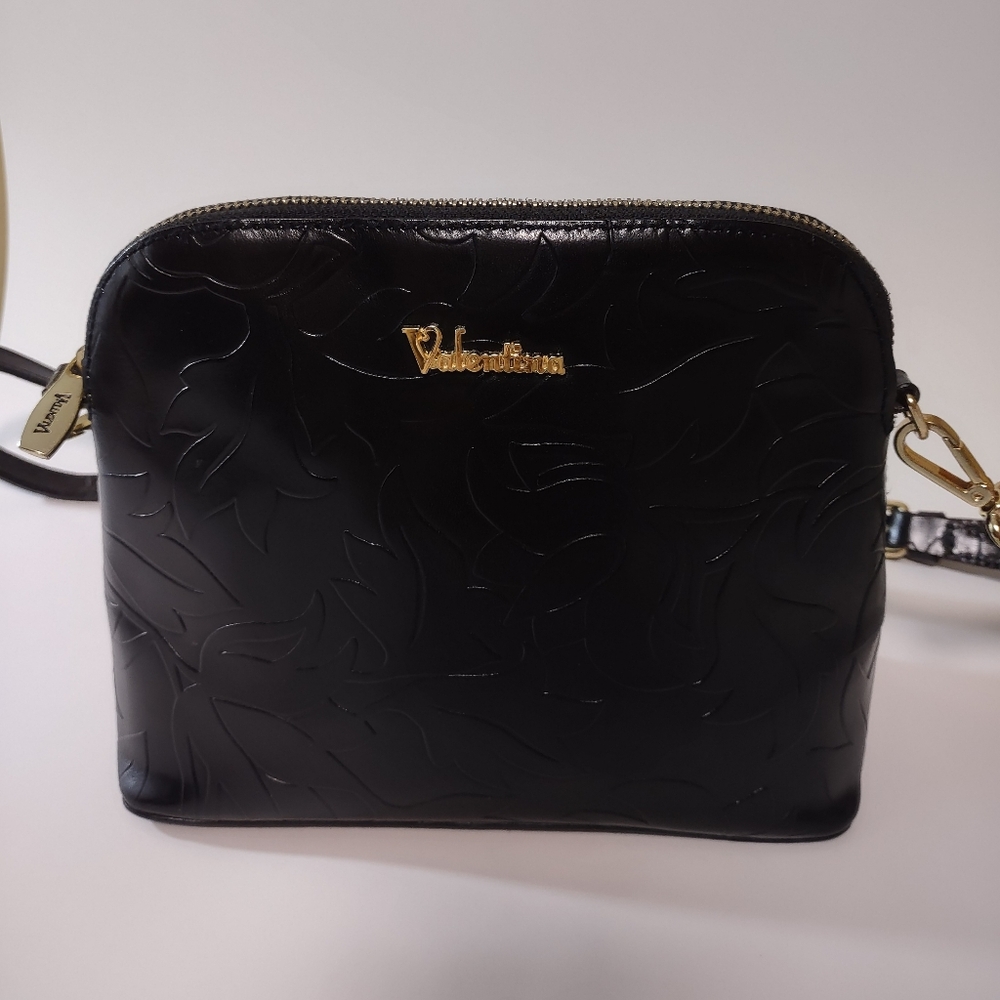 Valentina Hard-to-find Pattern Black Embossed Italian Leather Crossbody Purse